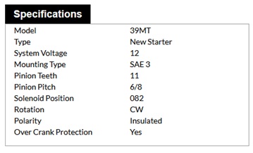 STR MTR 12V 7.3KW 11TH CW 39MT SUITS CUMMINS 39MT DELCO